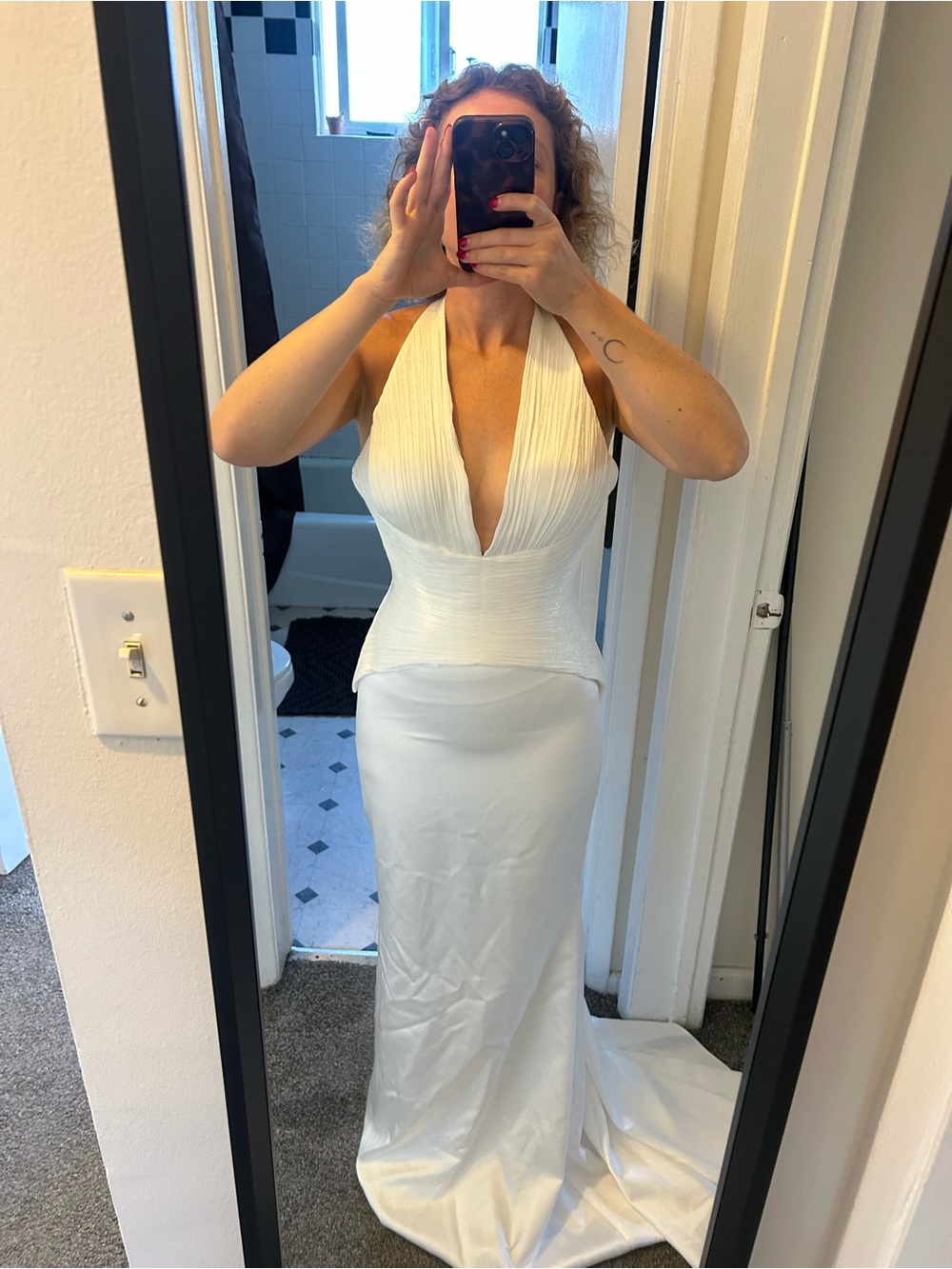 Plunging Halter White Wedding Gown